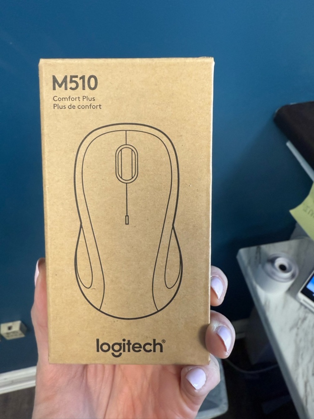 Logitech M510 Wireless Mouse Box with Beige Kraft Packaging